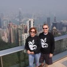 Our amazing business consultants, Elmarie Gebler and Graham Caldwell of Fortis One, wearing their ASA shirts at Victoria Peak in Hong Kong