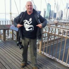 World renowned Indigenous artist / photographer, Wayne Quilliam, displaying ASA on the Brooklyn Bridge, New York 2013